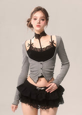 Halter Detail Slim Fit Long Sleeve Shirt